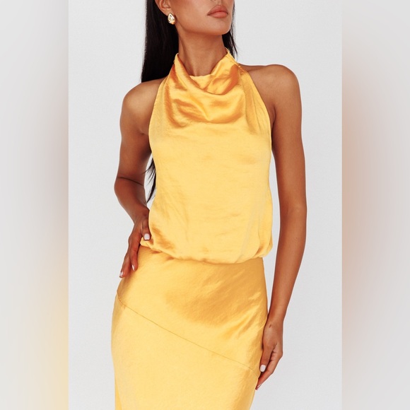 * SELFIE LESLIE AMALFI SUNSET COWL HALTERNECK MAXI DRESS SUN - Picture 4 of 15